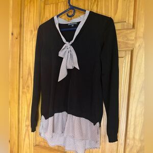 Adrianna Papell Sweater Top Women’s Medium Pink Black Polka Dot Knit Career Top